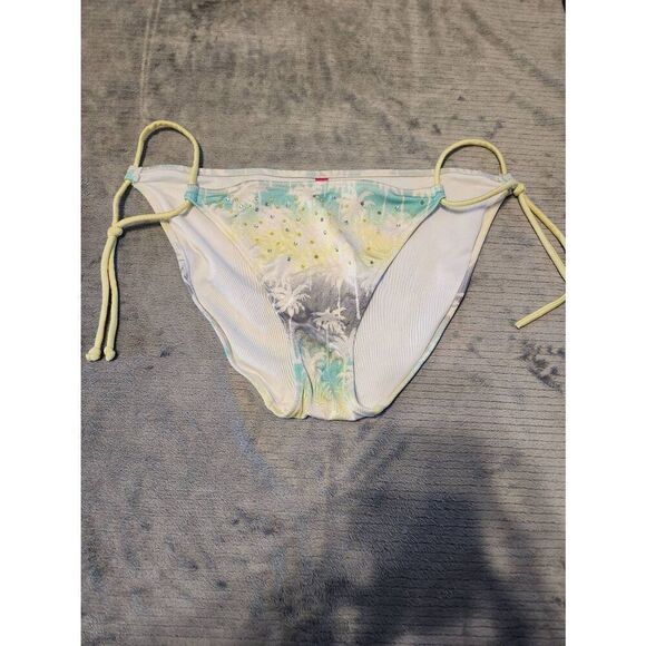 Victoria's Secret Bikini Bottom Size L Tie Side Tropical Print Rhinestone Swimwe - Picture 1 of 3